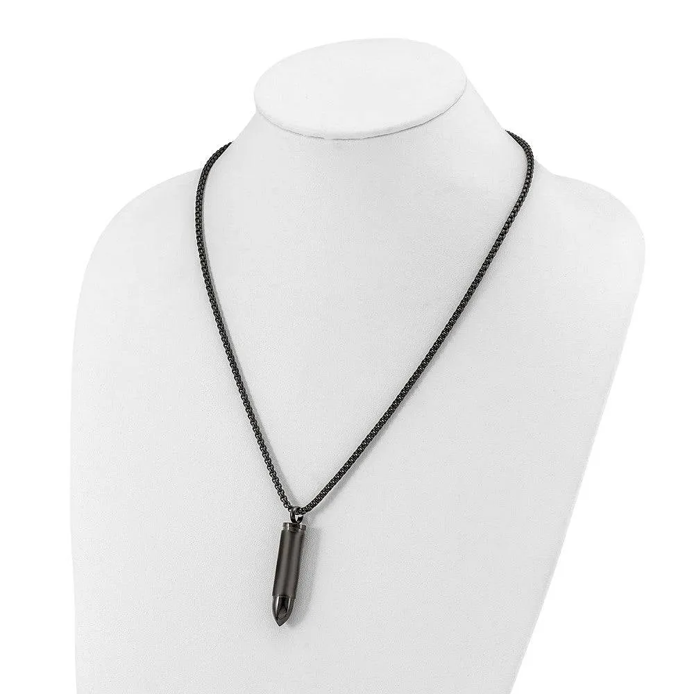 Stainless Steel Brushed and Polished Black IP-plated Bullet Capsule Pendant