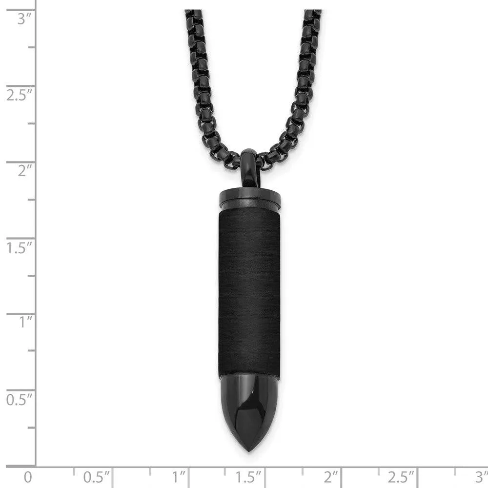 Stainless Steel Brushed and Polished Black IP-plated Bullet Capsule Pendant