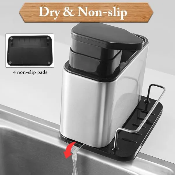 Stainless Steel Kitchen Sink Soap Dispenser with Removable Drain Tray
