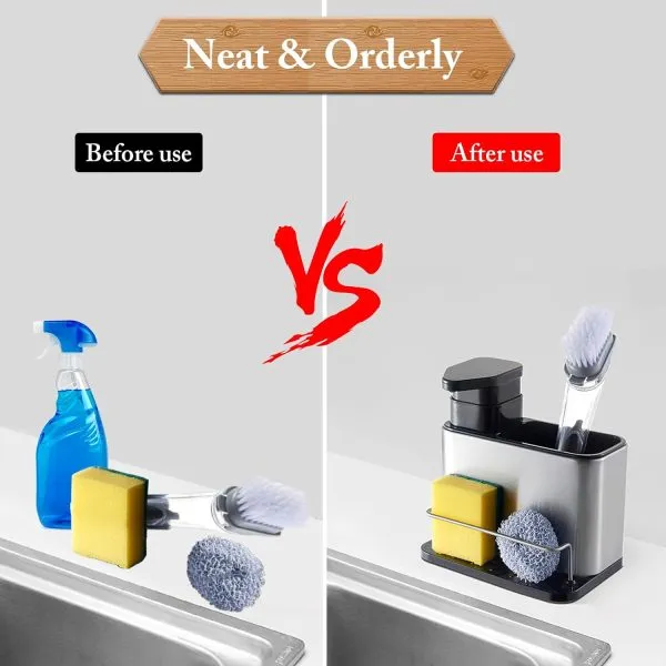 Stainless Steel Kitchen Sink Soap Dispenser with Removable Drain Tray