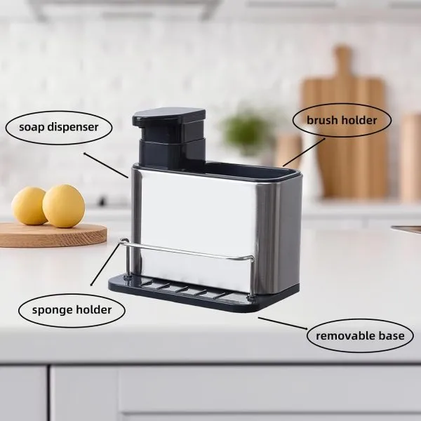 Stainless Steel Kitchen Sink Soap Dispenser with Removable Drain Tray