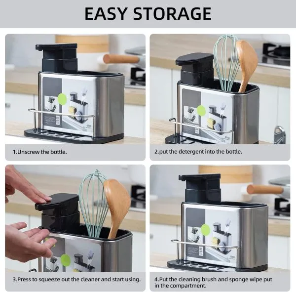Stainless Steel Kitchen Sink Soap Dispenser with Removable Drain Tray