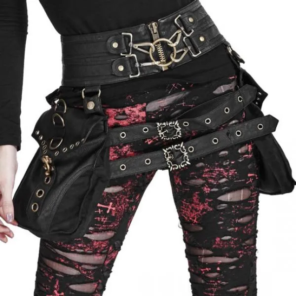 Steampunk Belt with Two Pockets - Black