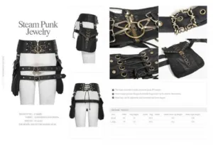 Steampunk Belt with Two Pockets - Black