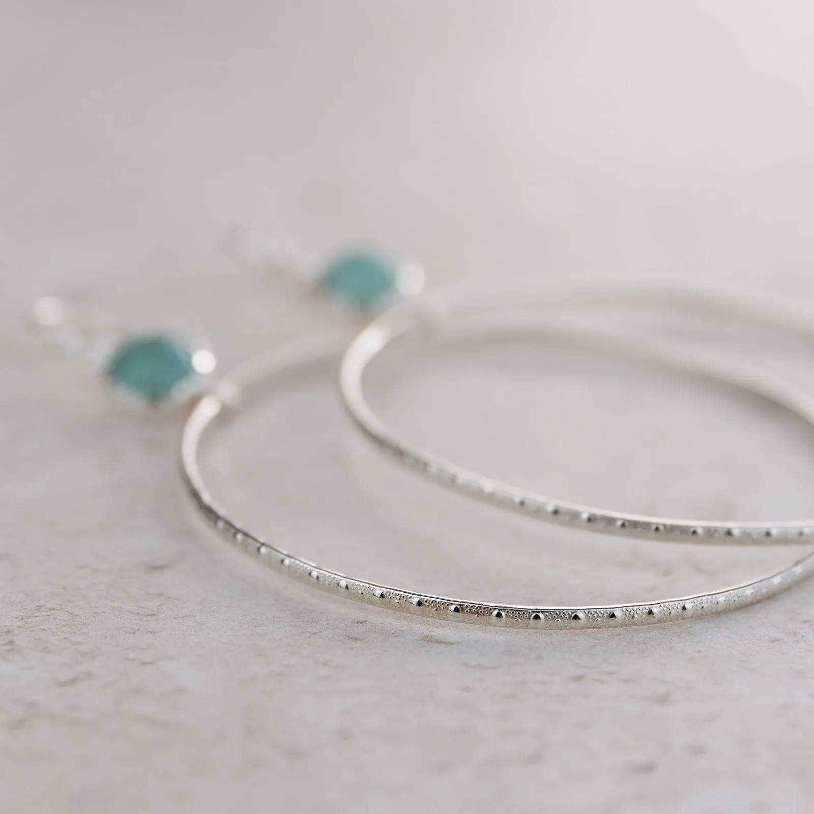 Sterling Silver Gemstone Dot Hoop Earring Amazonite
