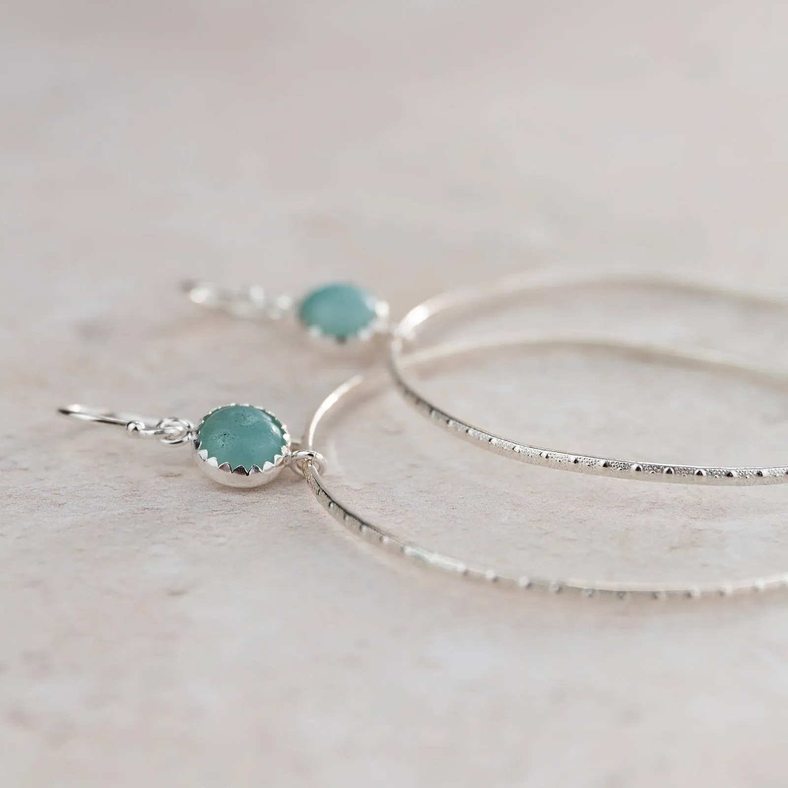 Sterling Silver Gemstone Dot Hoop Earring Amazonite