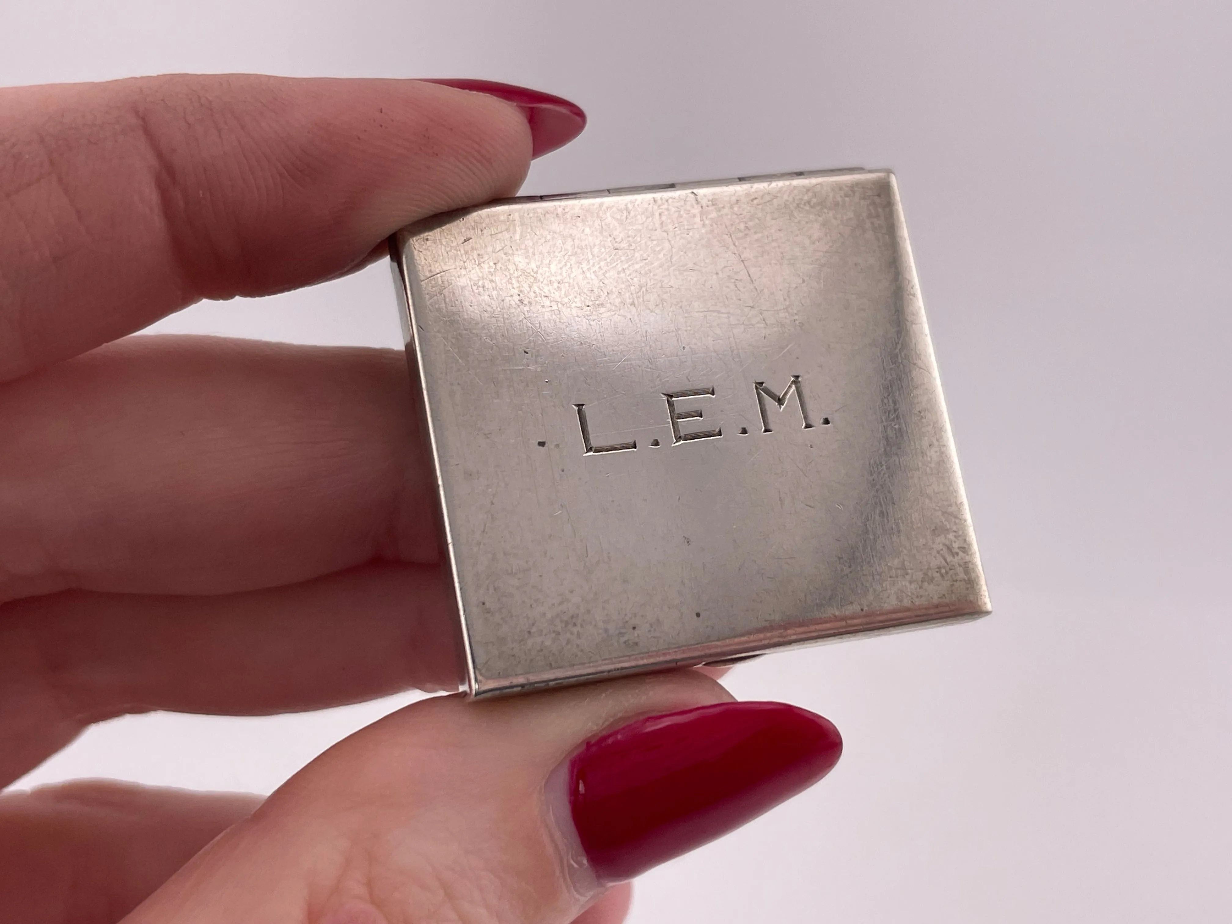 sterling silver L.E.M. initials pill compartment box