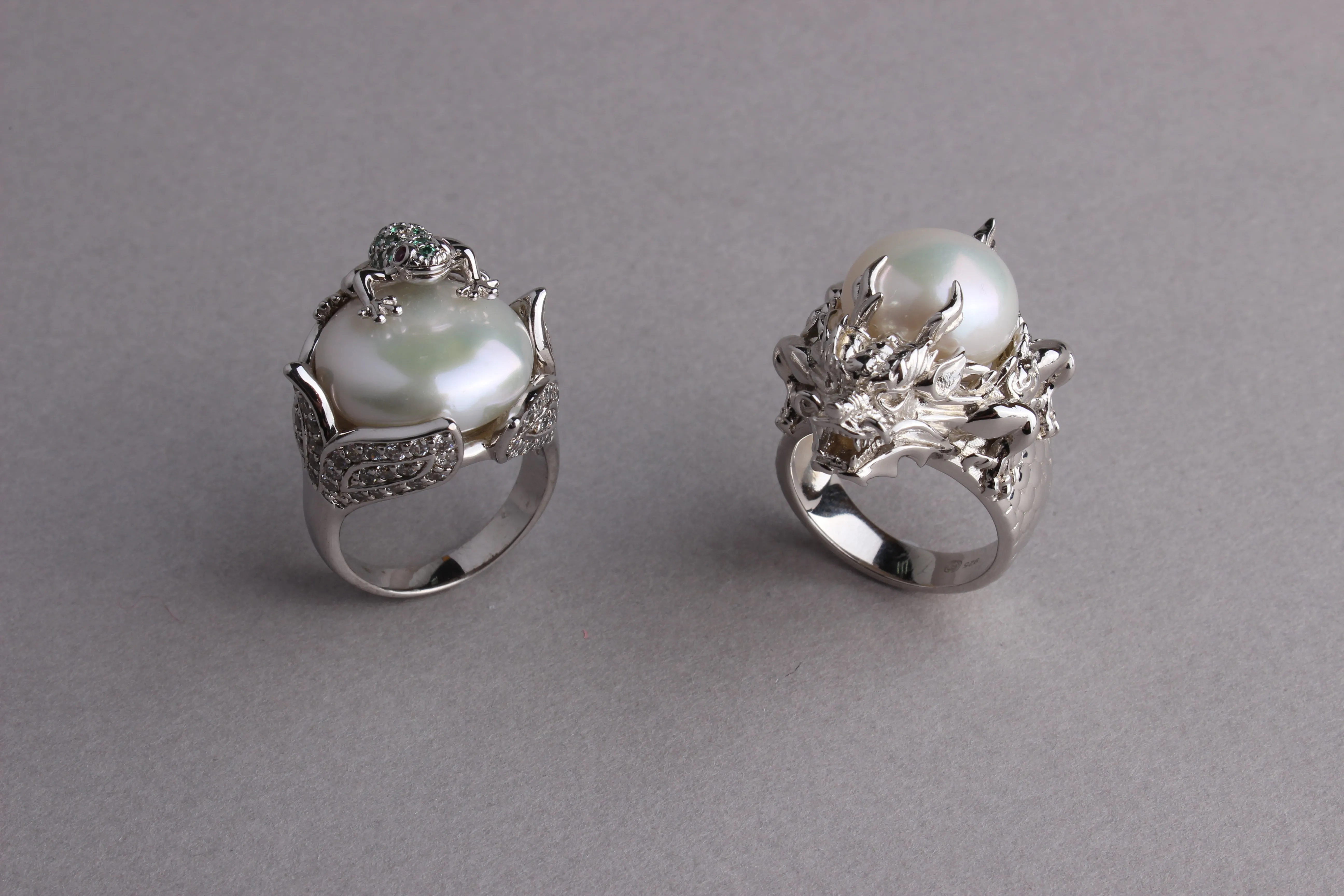 Sterling Silver Ring with 16-16.5mm Coin Shape Freshwater Pearl, Cubic Zirconia and Red Corundum