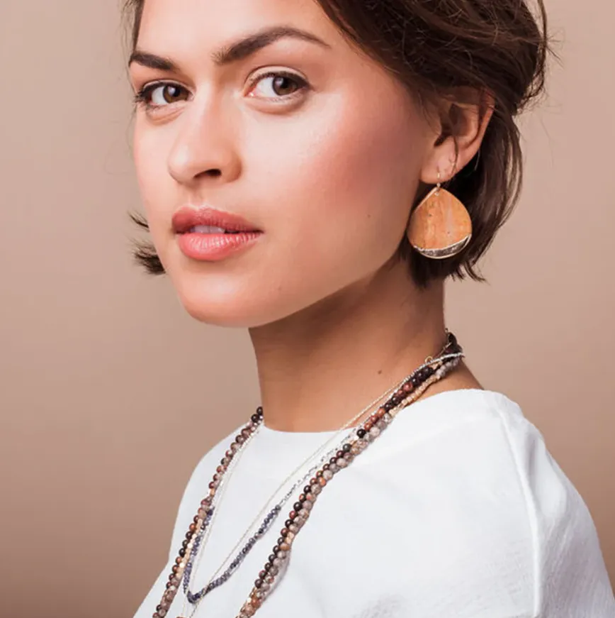 Stone Dipped Teardrop Earring - Labradorite/Gold