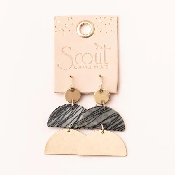 Stone Half Moon Earring - Picasso Jasper - Two Options