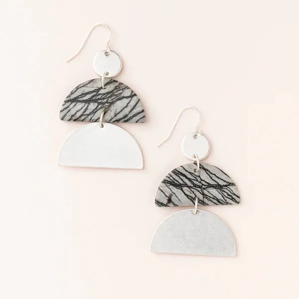 Stone Half Moon Earring - Picasso Jasper - Two Options