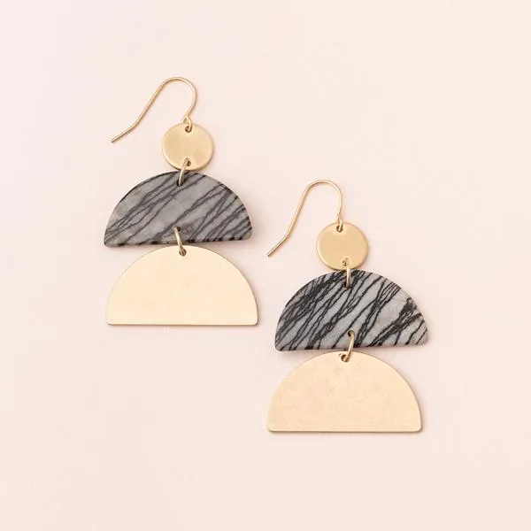 Stone Half Moon Earring - Picasso Jasper - Two Options