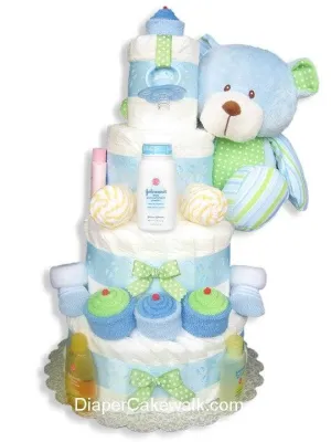 Sweet Baby Blue Diaper Cake 4 Tiers