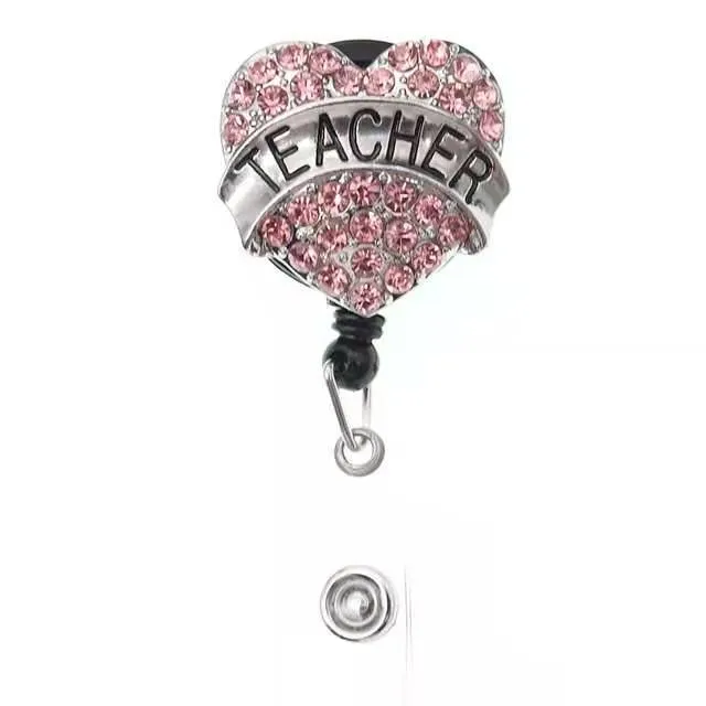 Teacher Heart Badge Holder Reel