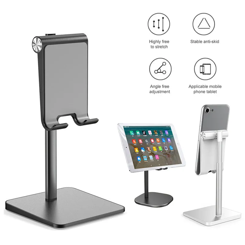 Telescopic Desk Mobile Phone Holder Stand for IPhone IPad Adjustable Metal Desktop Tablet Holder Gray-telescopic version
