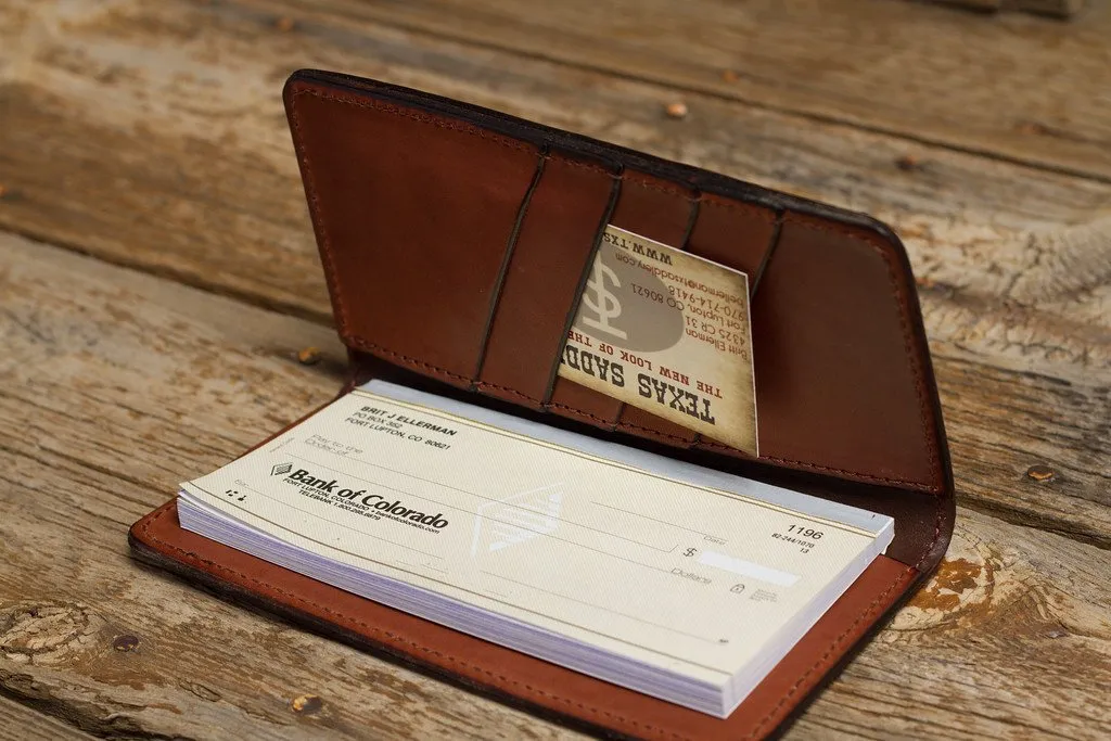 Texas Saddlery Chocolate Spider Tooled Checkbook Cover