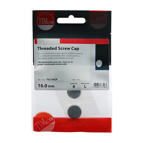 TIMCO Threaded Screw Caps Solid Brass Satin Chrome - 16mm (4pcs)