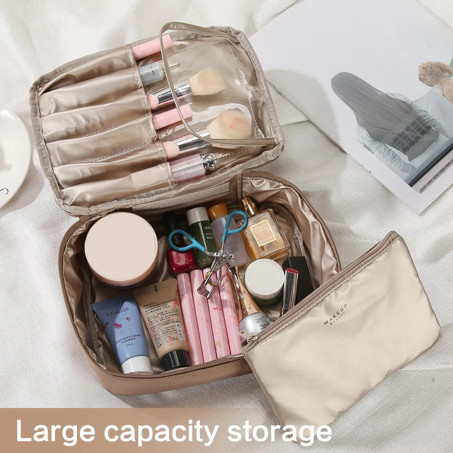 Travel Makeup Bag Cosmetic Bag Makeup Bag Toiletry bag for women and men (Coffee)