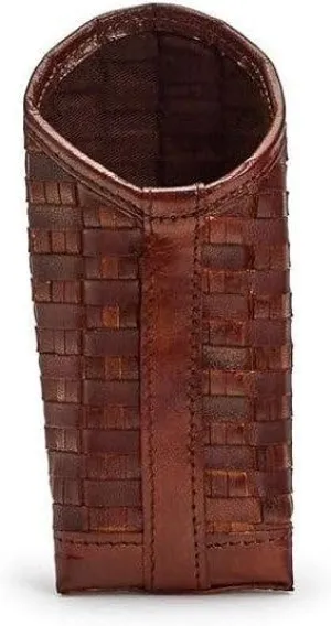 Two's Company Chestnut Woven Leather Standing Triangular Weighted Eyeglass/Accessory Holder Dark Brown