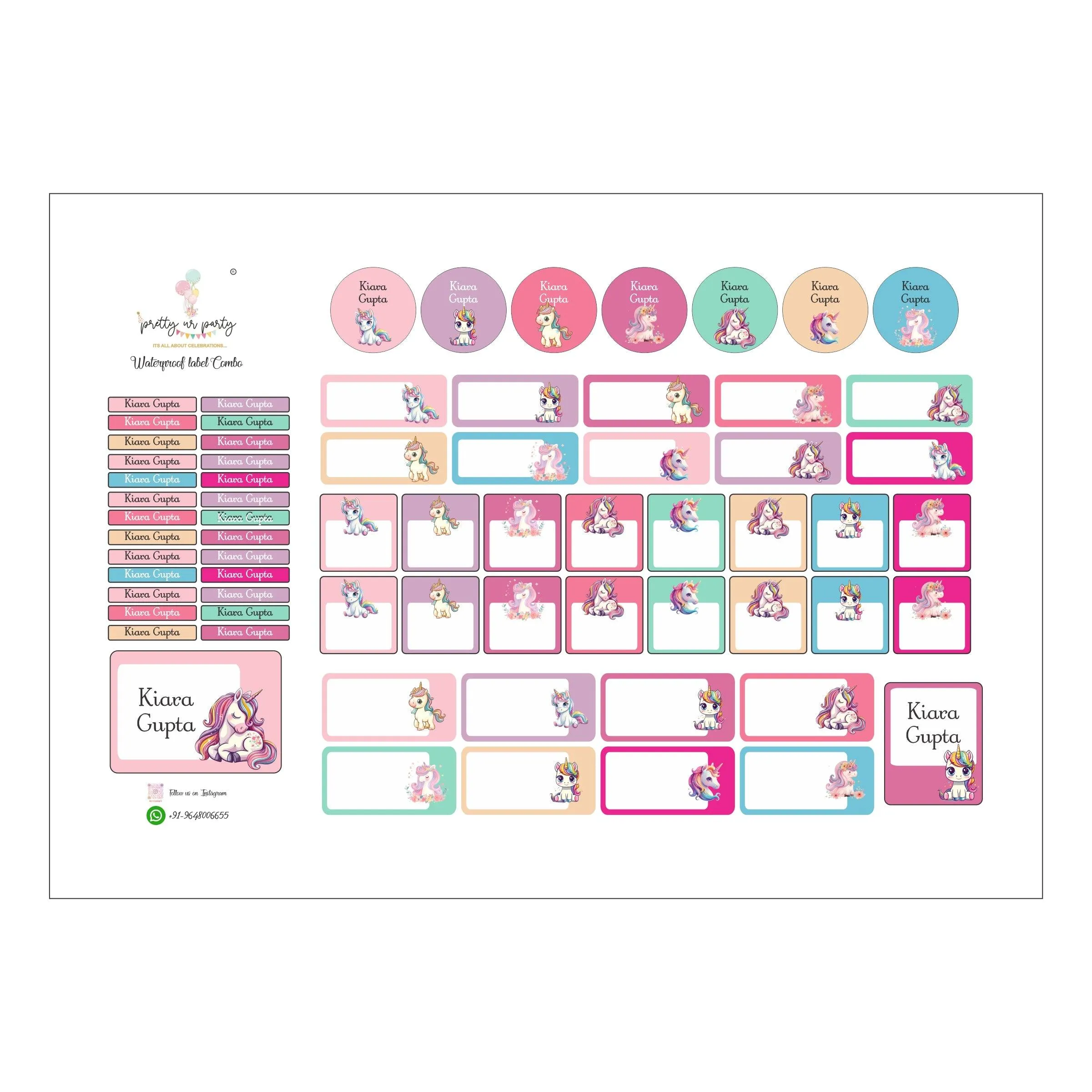 Unicorn Waterproof Label Combo - Pack of 67 labels