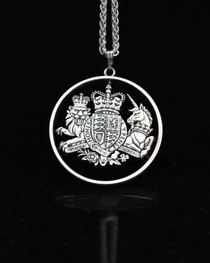 United Kingdom - Royal Coat of Arms Silver Cut Coin Pendant
