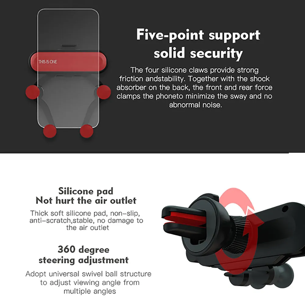 Universal Car Phone Holder For iPhone X XS Max Samsung Huawei Car Air Vent Mount Holder Gravity Mobile Phone Holder Silver