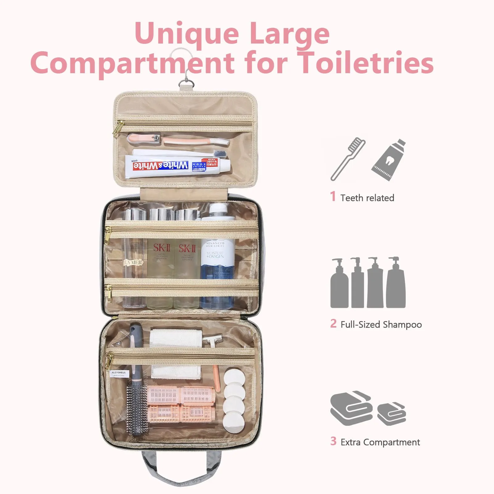 urophylla Detachable Travel Toiletry Bag for Women - Large Toiletry Bags for Traveling Women - Hanging Makeup Cosmetic Bag, Organizer for Travel Accessories Cruise Essential - Travel Size Toiletries