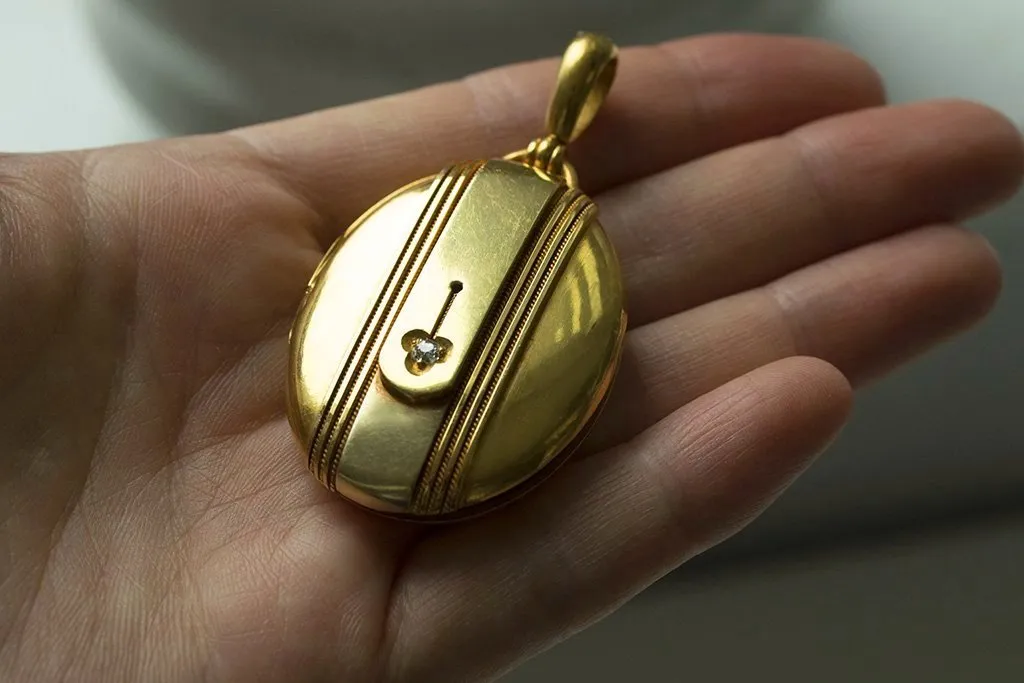 Victorian Diamond Cuff Button Gold Locket