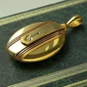 Victorian Diamond Cuff Button Gold Locket