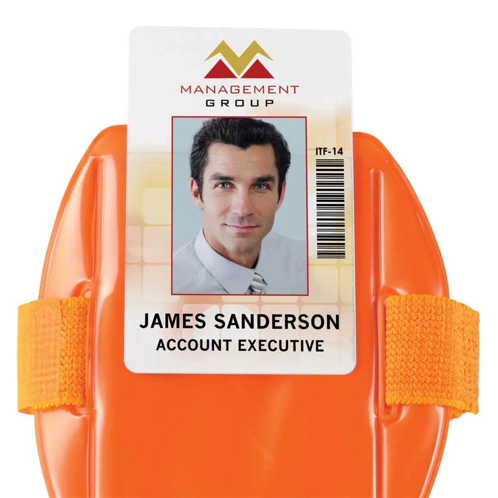 Vinyl Vertical Arm Band Badge Holder, 2.38" x 3.38" - Fluorescent Orange (25/Box)