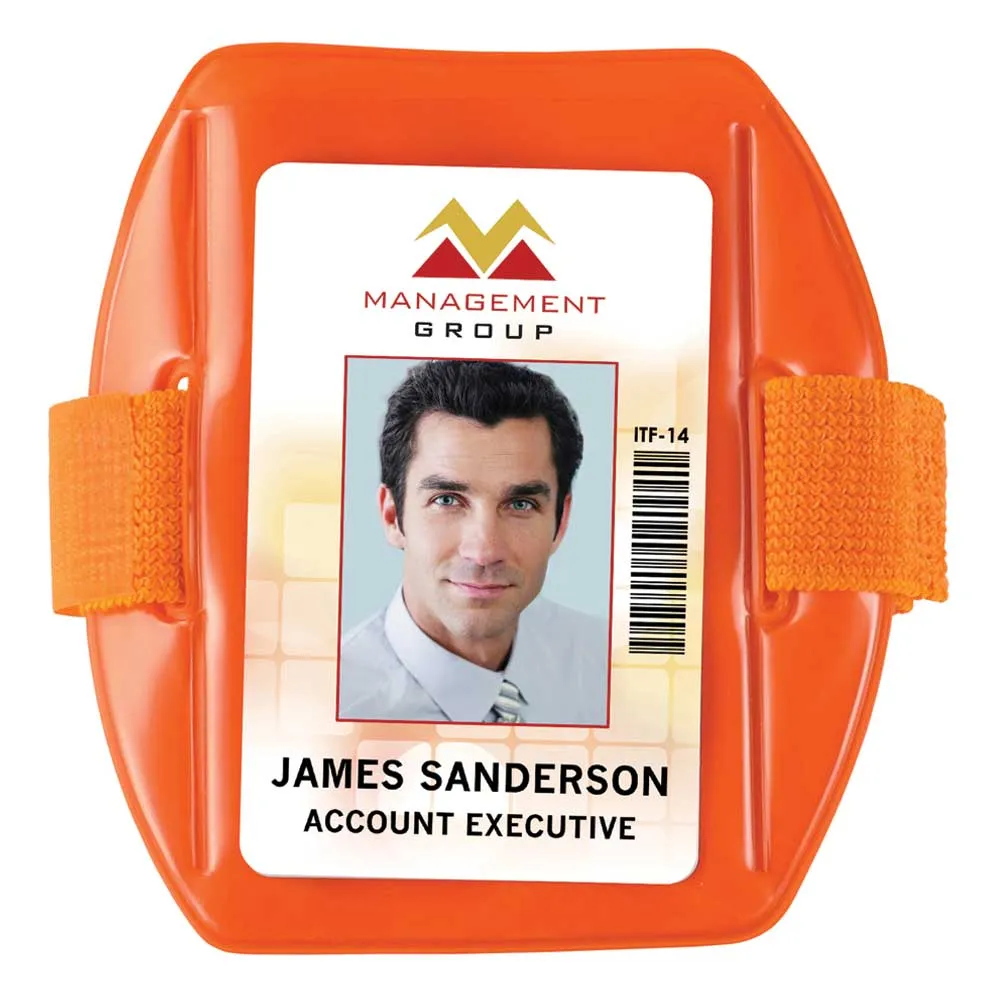 Vinyl Vertical Arm Band Badge Holder, 2.38" x 3.38" - Fluorescent Orange (25/Box)