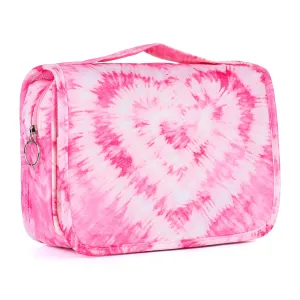 Vipdeal Kids Hanging Toiletry Bag for Girls, Travel Toiletry Bag for Teen Girls Cosmetic Makeup Waterproof Wash Bag Traveling Toiletries, Tie Dye Pink Heart