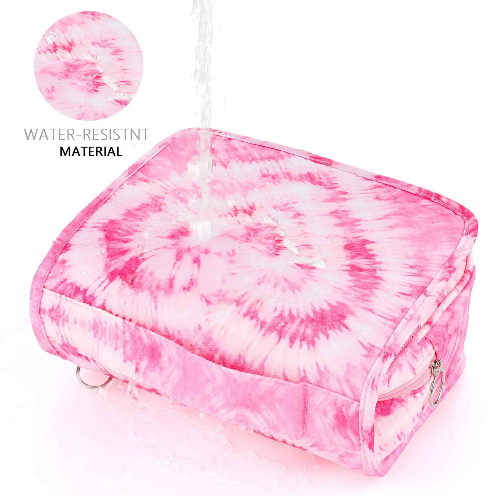 Vipdeal Kids Hanging Toiletry Bag for Girls, Travel Toiletry Bag for Teen Girls Cosmetic Makeup Waterproof Wash Bag Traveling Toiletries, Tie Dye Pink Heart