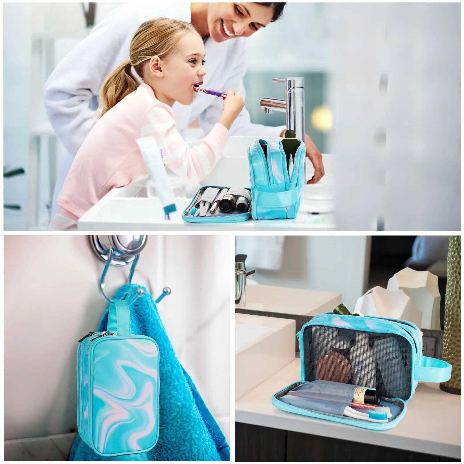 Vipdeal Teal Toiletry Bag for Girls, Travel Toiletry Bag for Teen Girls Cosmetic Bag Makeup Bag Waterproof Hanging Wash Bag Kids Toiletries, Green