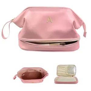 Vogewood Teacher Appreciation Gifts-Gift for Women, Initial Large Makeup Bag, Travel Essentials, Personalized Double Layer Cosmetic Bag with Makeup Brush Organizer, Toiletry Bag, Gifts for Female Mom
