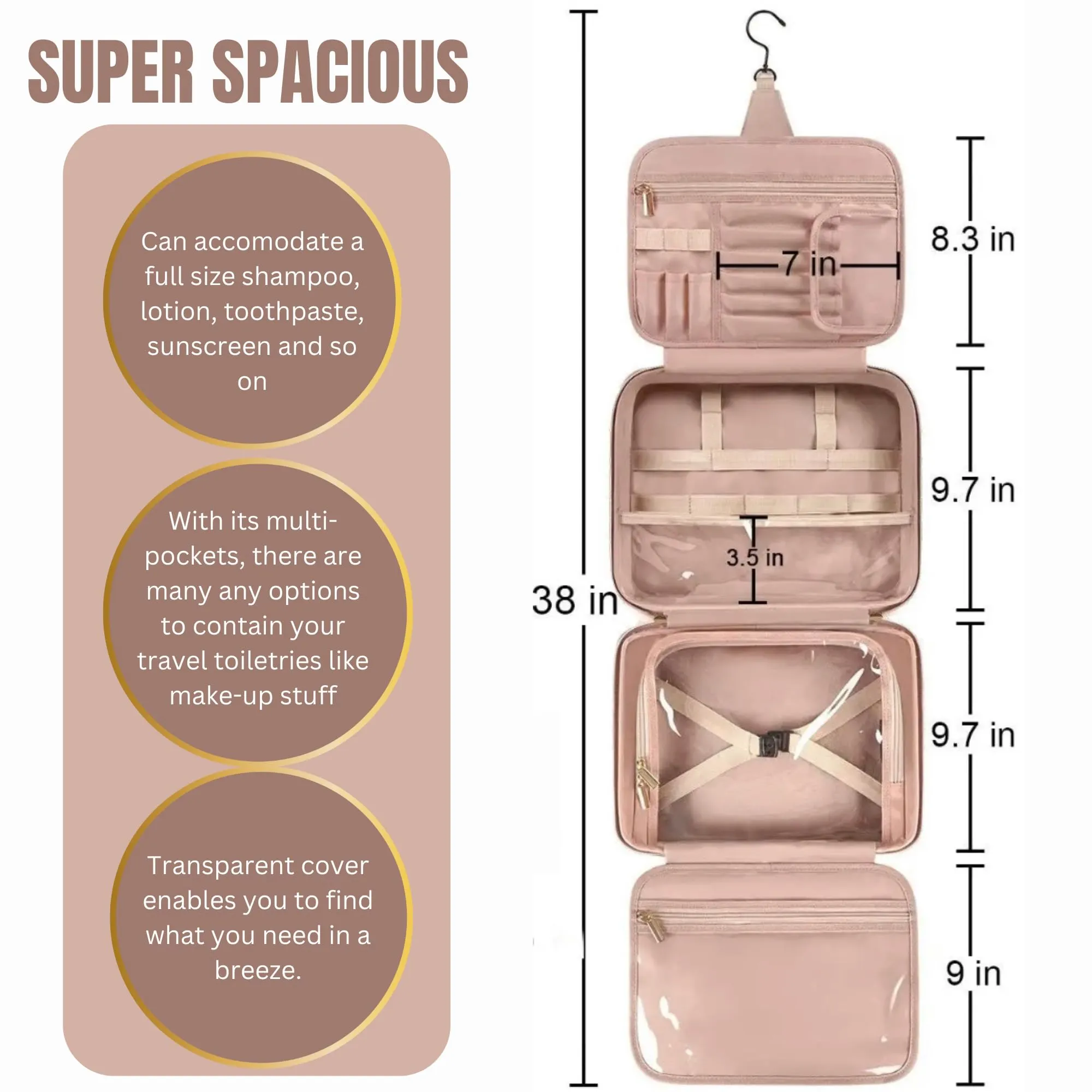 Vorgato Luxury - Hanging Toiletry Bag - Cosmetic Bags for Women - Cruise Ship Essentials - Toiletry Bag for Women - Toiletry Bag for Men - Cosmetic Travel Bag - Toiletry Bag
