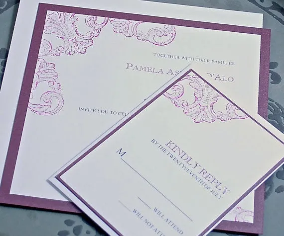 Wedding Invitation - Vintage Invitations - Elegant Invitation - Purple Invitation - Square Invitation - Birthday Invitation-Party Invitation