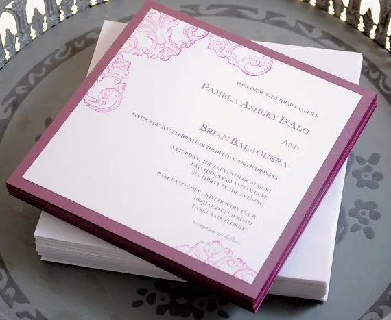Wedding Invitation - Vintage Invitations - Elegant Invitation - Purple Invitation - Square Invitation - Birthday Invitation-Party Invitation