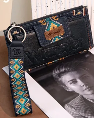 WG139-W013 Wrangler Aztec Print Bi Fold Wallet - Navy