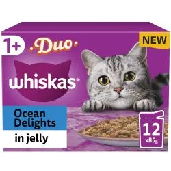 Whiskas 1  Duo Adult Wet Cat Food Pouches In Jelly 4 x 12 Pack