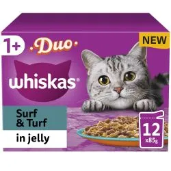 Whiskas 1  Duo Adult Wet Cat Food Pouches In Jelly 4 x 12 Pack