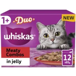 Whiskas 1  Duo Adult Wet Cat Food Pouches In Jelly 4 x 12 Pack