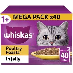Whiskas 1  Poultry Feasts Adult Wet Cat Food Pouches in Jelly 40pk, 85g