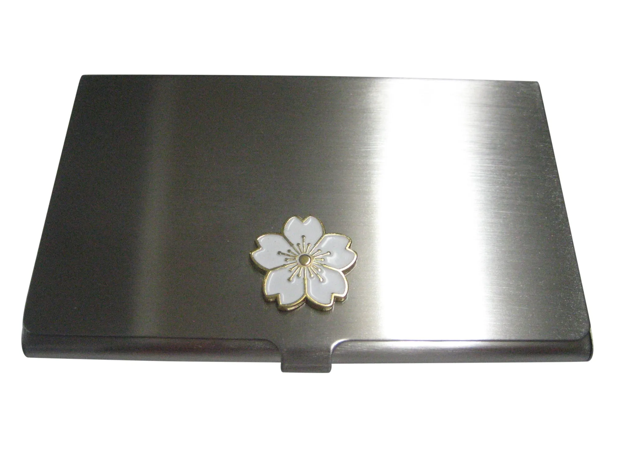 White Cherry Blossom Flower Business Card Holder
