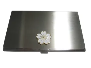 White Cherry Blossom Flower Business Card Holder