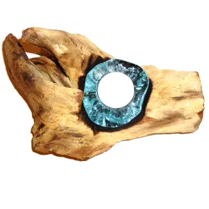 Wood & Molten Glass Candle Holder - Sm