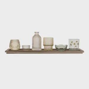 WOOD TRAY EMBOSSED GLASS TEALIGHT/VOTIVE HOLDERS VASE, SET OF 7