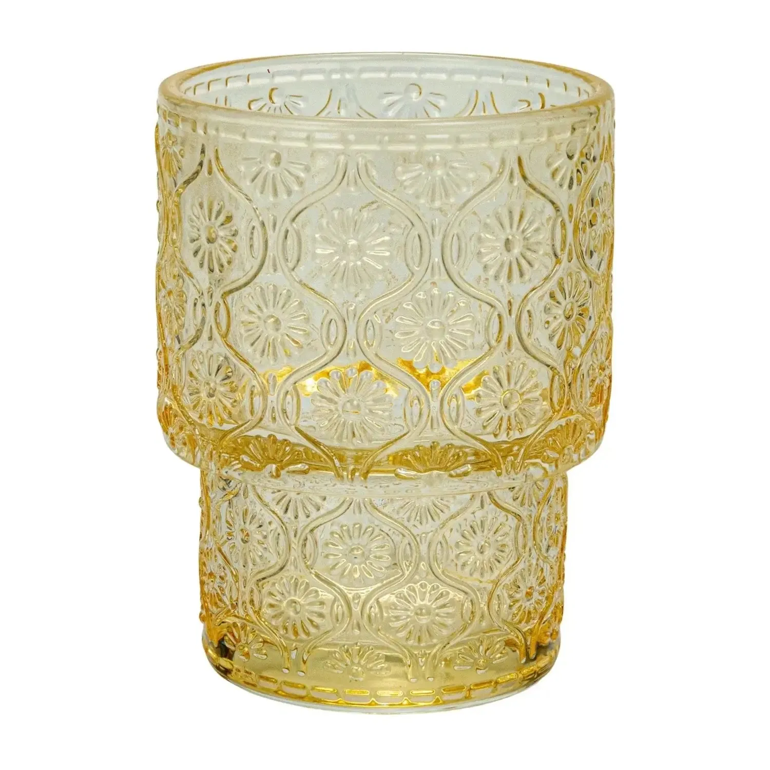 WOOD TRAY EMBOSSED GLASS TEALIGHT/VOTIVE HOLDERS VASE, SET OF 7