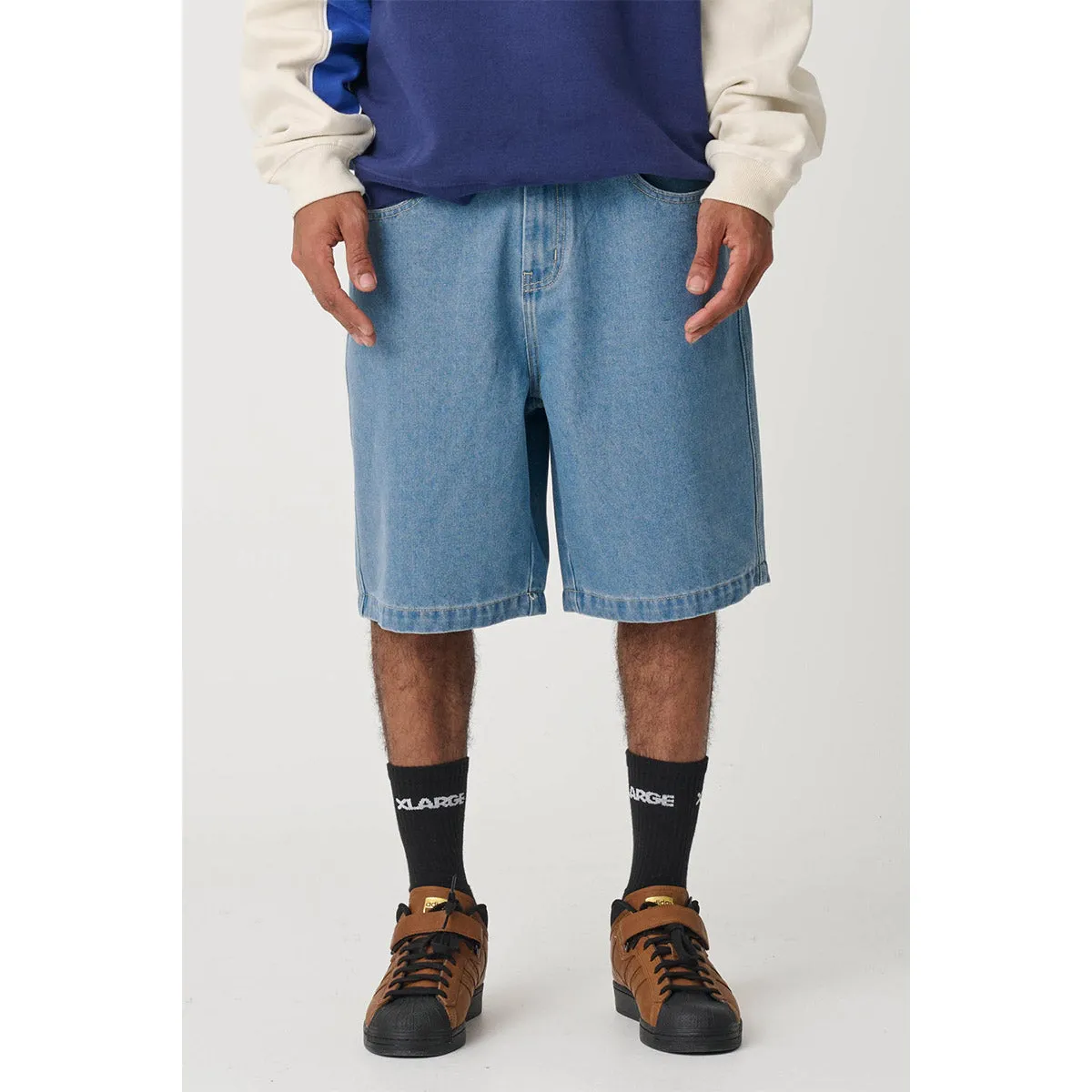 XLarge - Folded Crown Bull Denim Shorts Mid Blue