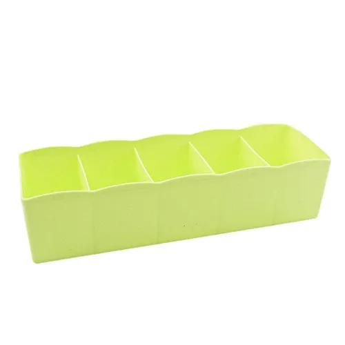Yaseking 5 Grid Multi-Purpose Drawer Finishing Storage Box, Plastic Tie Bra Socks Organizer Storage Box Cosmetic Divider Tidy(Green)
